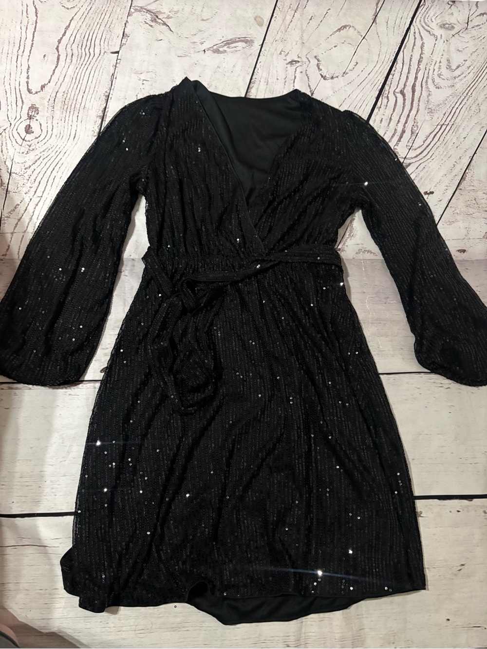 Sparkle Black sequin Dress with puffy sleeves